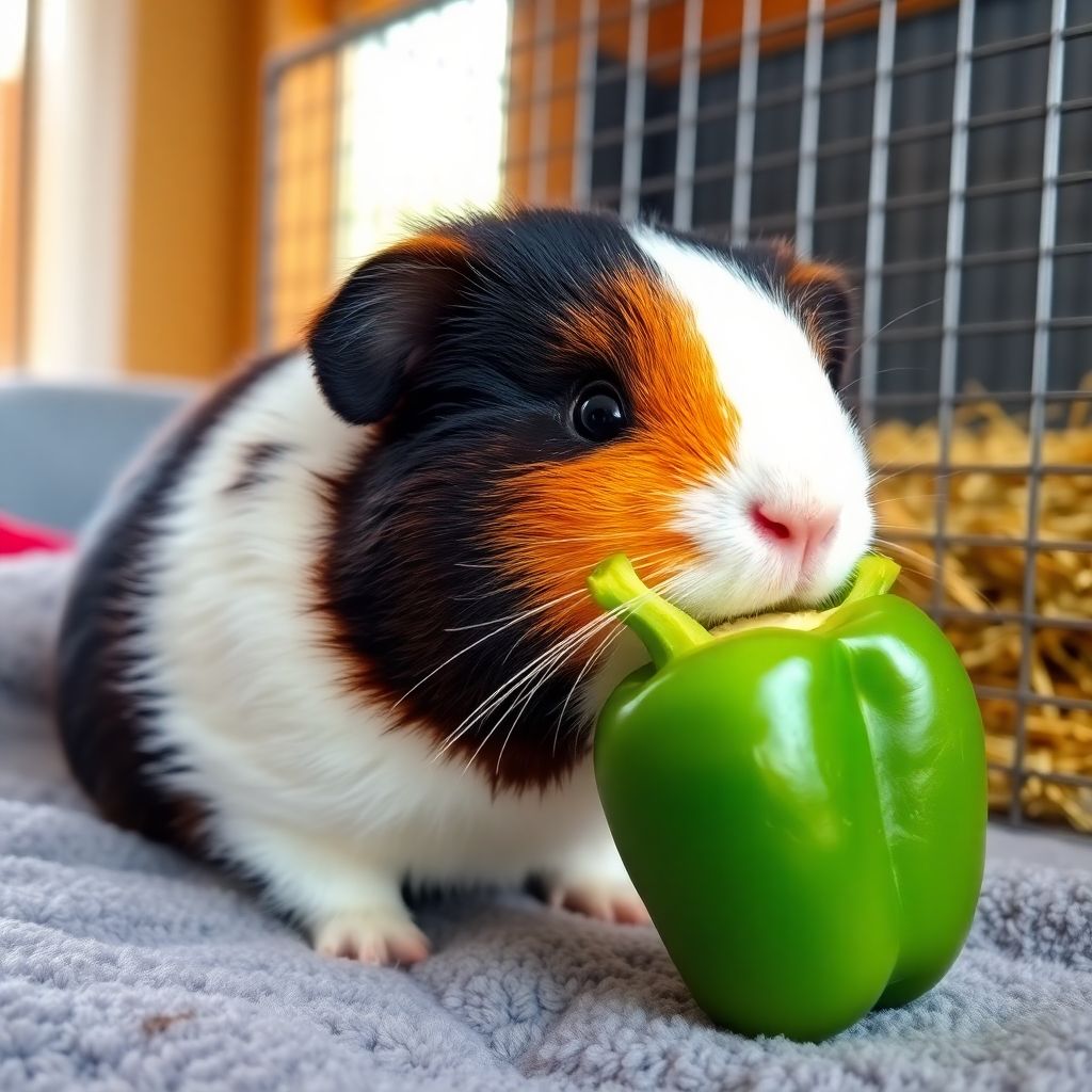 Cochon d'Inde tricolore dans un enclos spacieux avec du foin