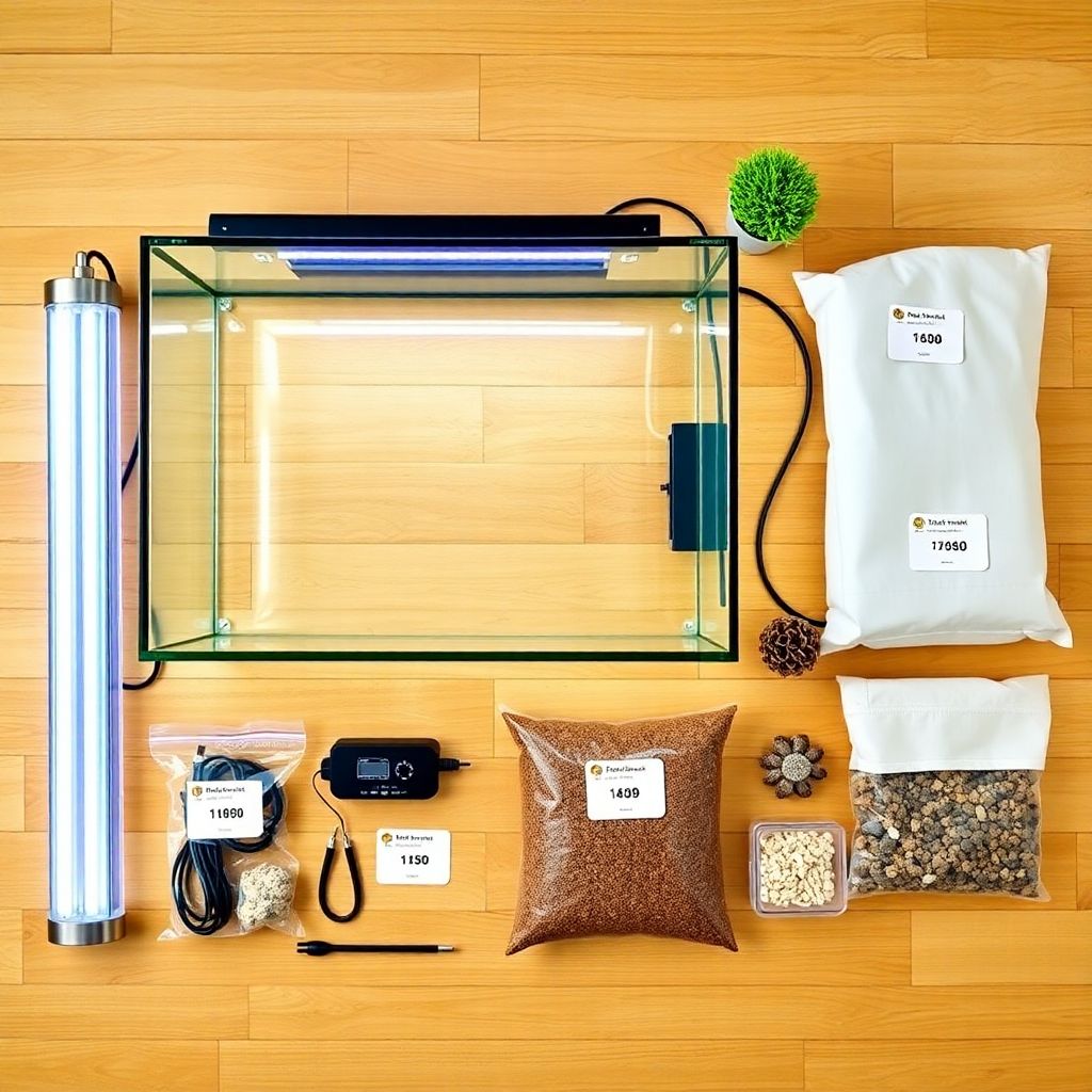 Terrarium complet équipé avec lampe UV, tapis chauffant et décor