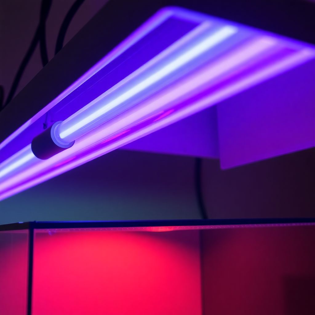 Tube UV T5 installé dans un terrarium avec un pogona en dessous