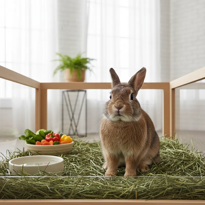 Lapin nain adulte en bonne santé dans son enclos spacieux