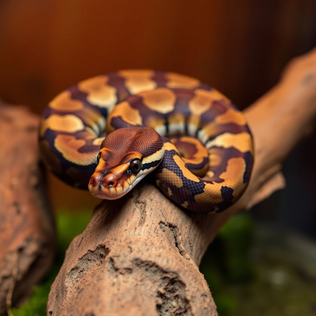 Python royal enroulé montrant ses écailles et motifs naturels