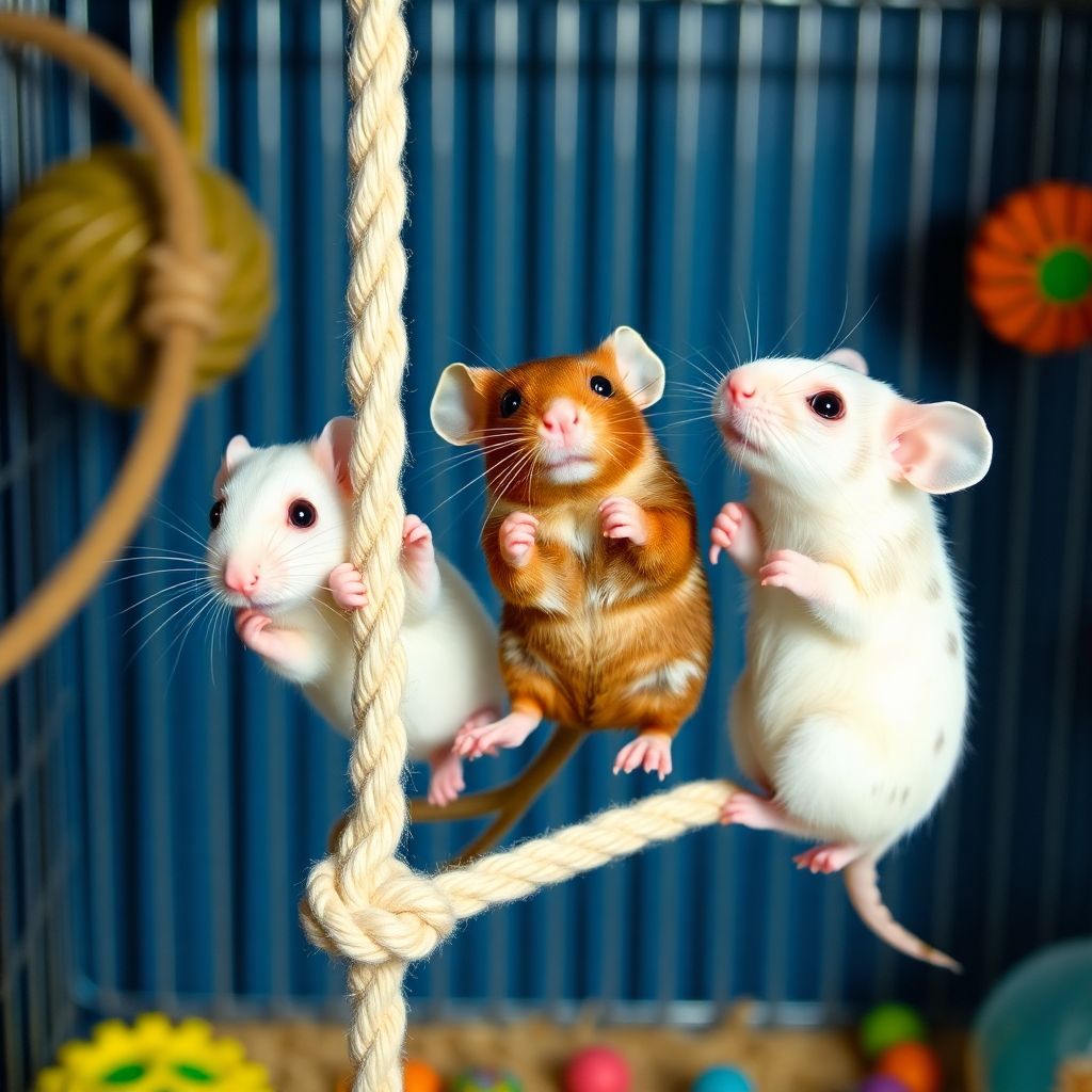 Souris domestique blanche et beige explorant un tunnel en carton